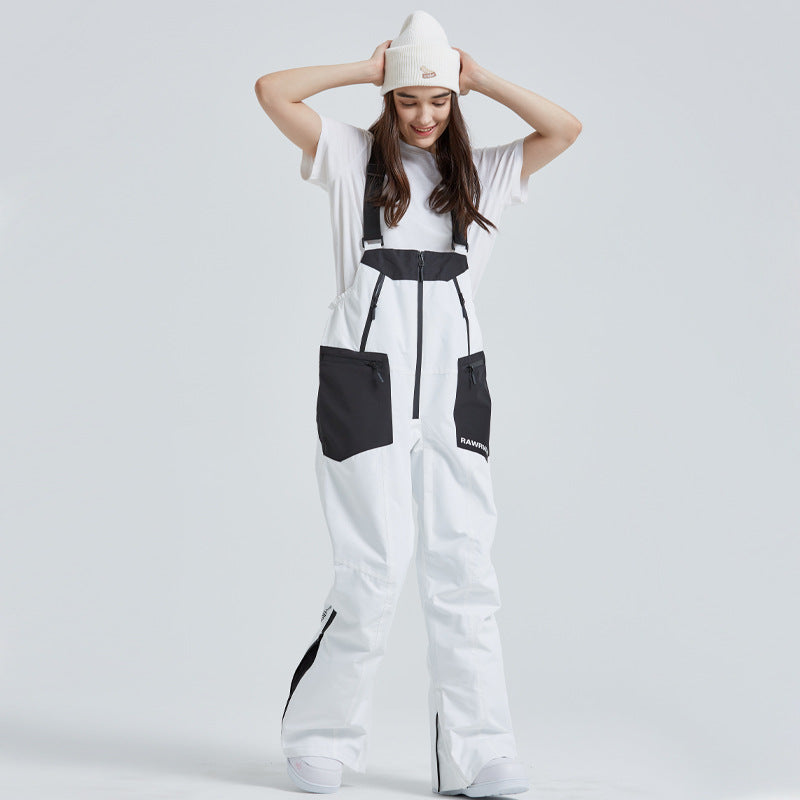 Classical Couple White-black Ski Bibs Overalls Outdoor Pants Riuiyele