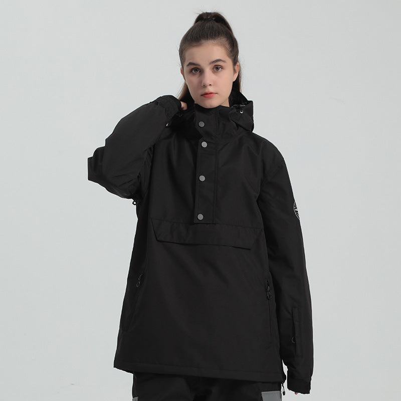 Women Hooded Anorak Snow Jacket Half-zip Ski Hoodies 