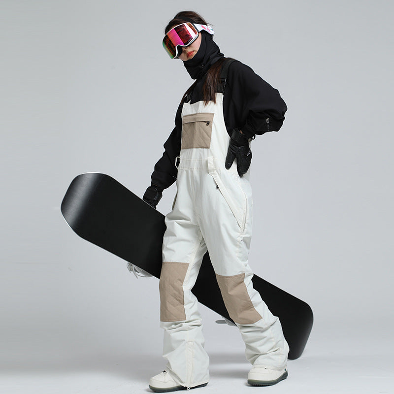 2025 Winter Snowboard Bibs Pants Girls Contrast Color Overalls Riuiyele