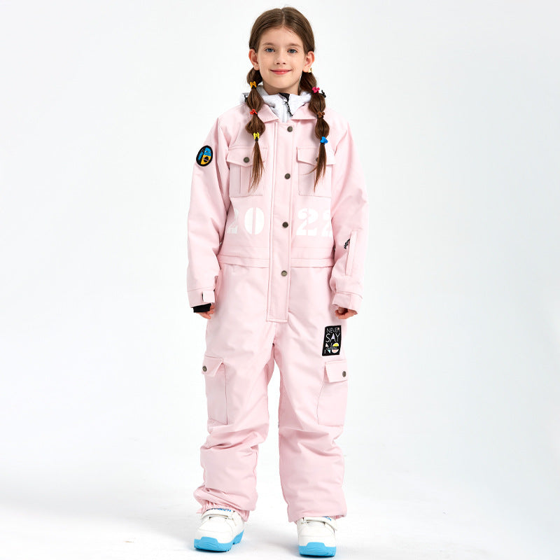 Kids Shirt Collar One-piece Snow Jumpsuits Winter Ski Overalls