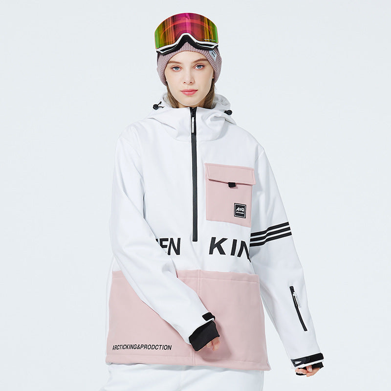 Women Hooded Ski Popover Jacket Insulated Snow Pullover 