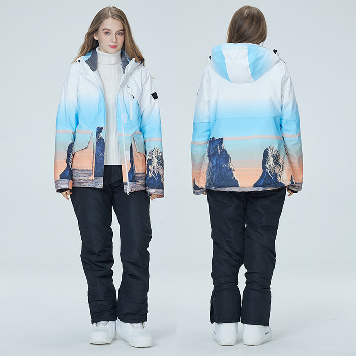 Women Printed Snow Snowboard Jacket & Bib Pants