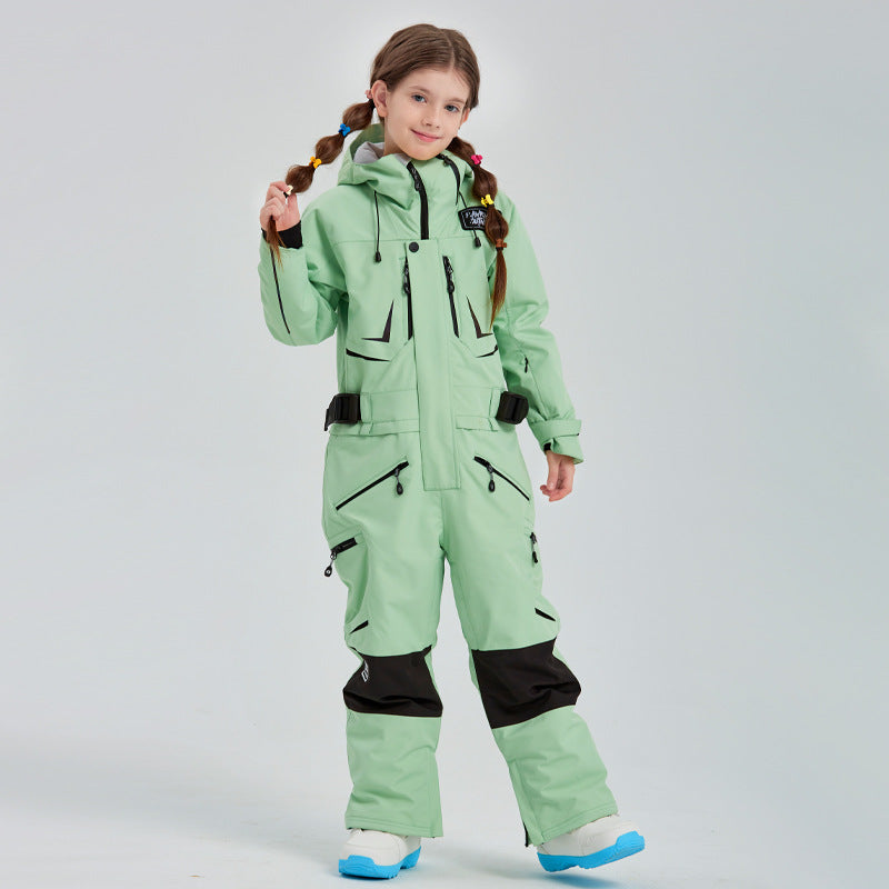 Kids Hooded One-piece Ski Jumpsuits Unisex Ski Snowsuits Riuiyele