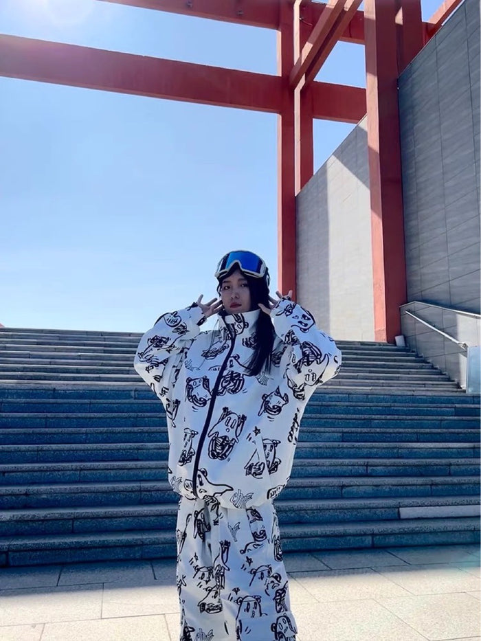 Stylish Printed Ski Jacket and Pants Set Riuiyele