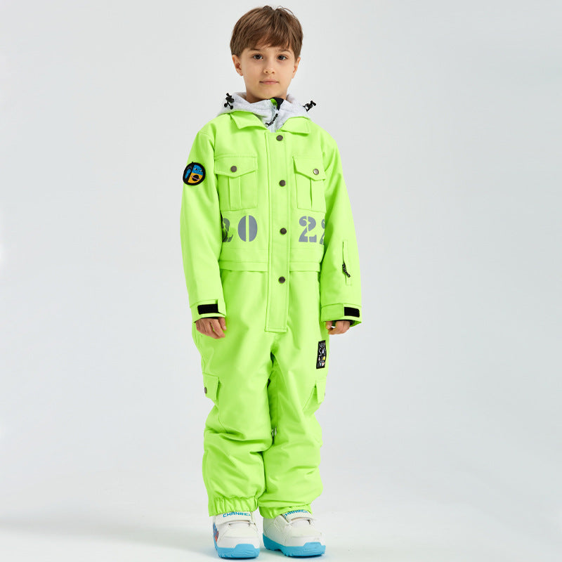 Kids Shirt Collar One-piece Snow Jumpsuits Winter Ski Overalls