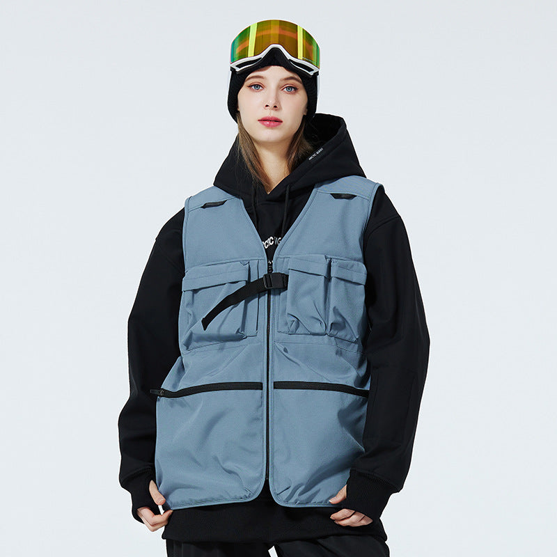 Female Cargo Pocket Ski Snow Vest Windproof Warm Vest 