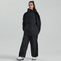 Women Grid Design Snow Jacket & Pants Set 