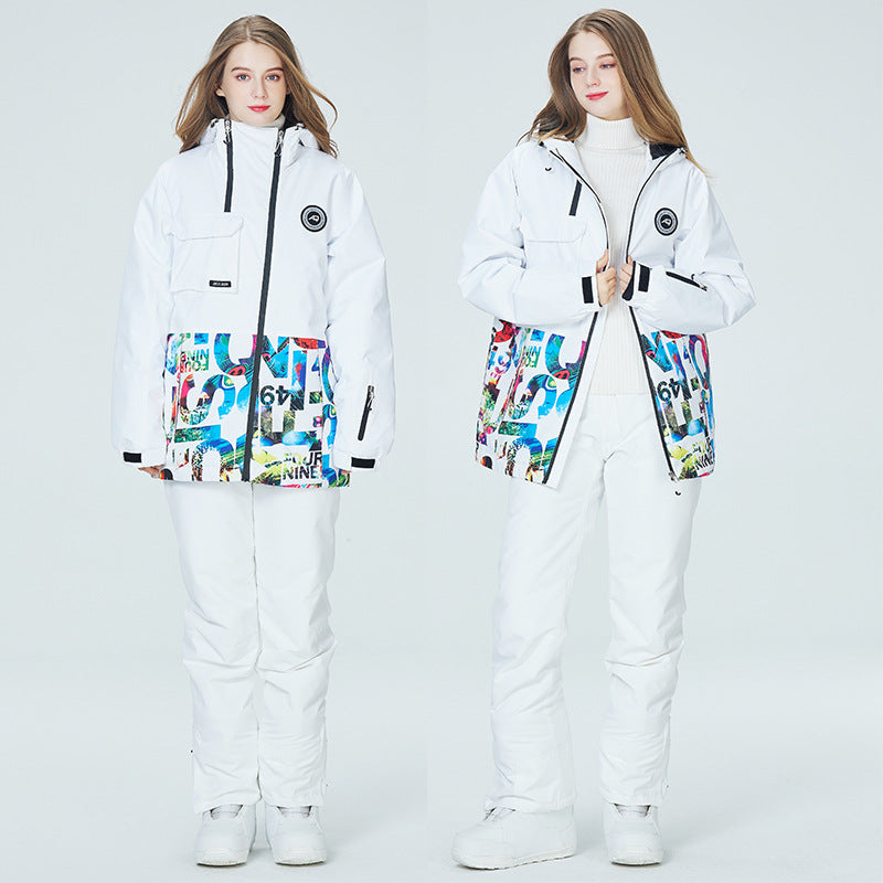 Letter Printed  Ski Jacket and Bib Pants for Women 