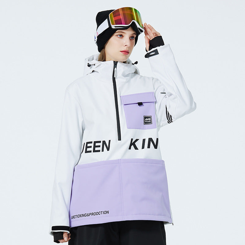 Women Hooded Ski Popover Jacket Insulated Snow Pullover 