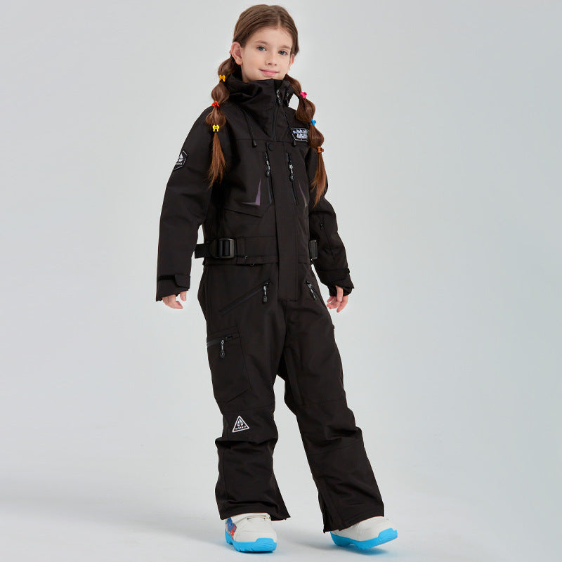 Kids Hooded One-piece Ski Jumpsuits Unisex Ski Snowsuits Riuiyele