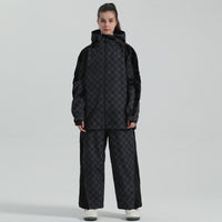 Women Grid Design Snow Jacket & Pants Set 