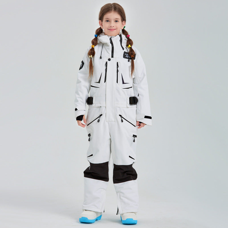 Kids Hooded One-piece Ski Jumpsuits Unisex Ski Snowsuits Riuiyele