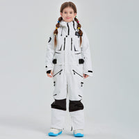 Kids Hooded One-piece Ski Jumpsuits Unisex Ski Snowsuits