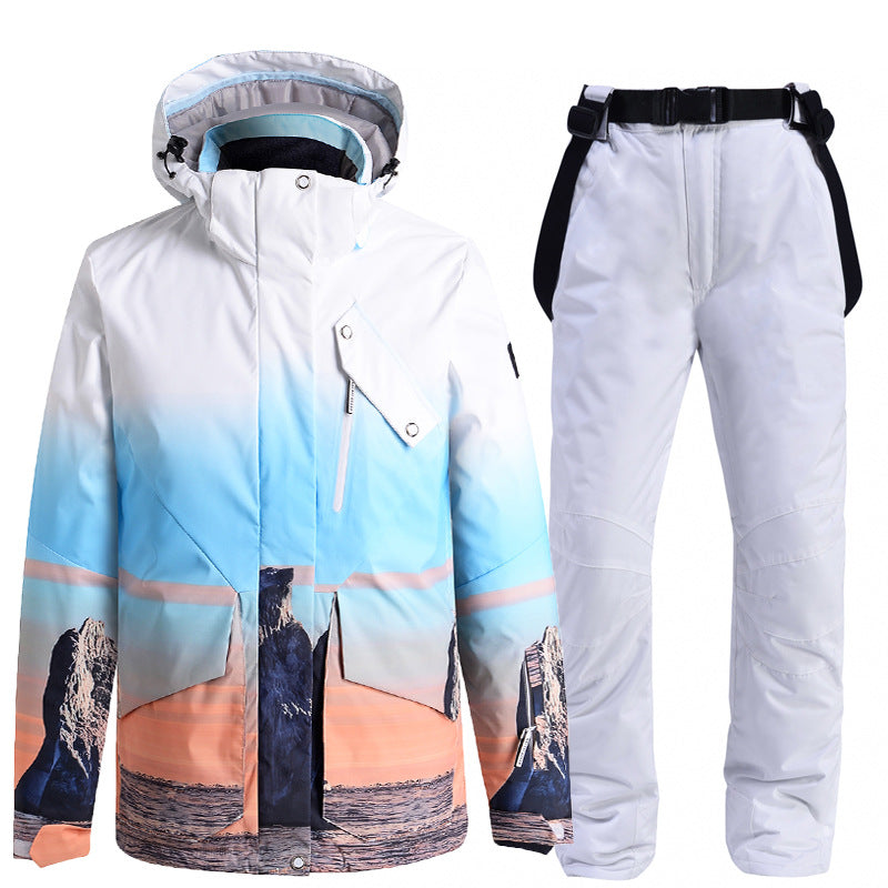 Women Printed Snow Snowboard Jacket & Bib Pants