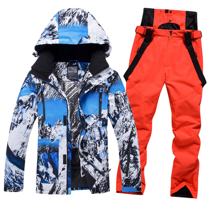 Men Insulated Skiing Snowboarding Set Jacket & Bibs Pants