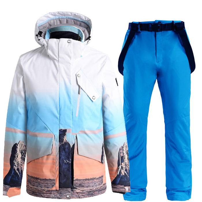 Women Printed Snow Snowboard Jacket & Bib Pants