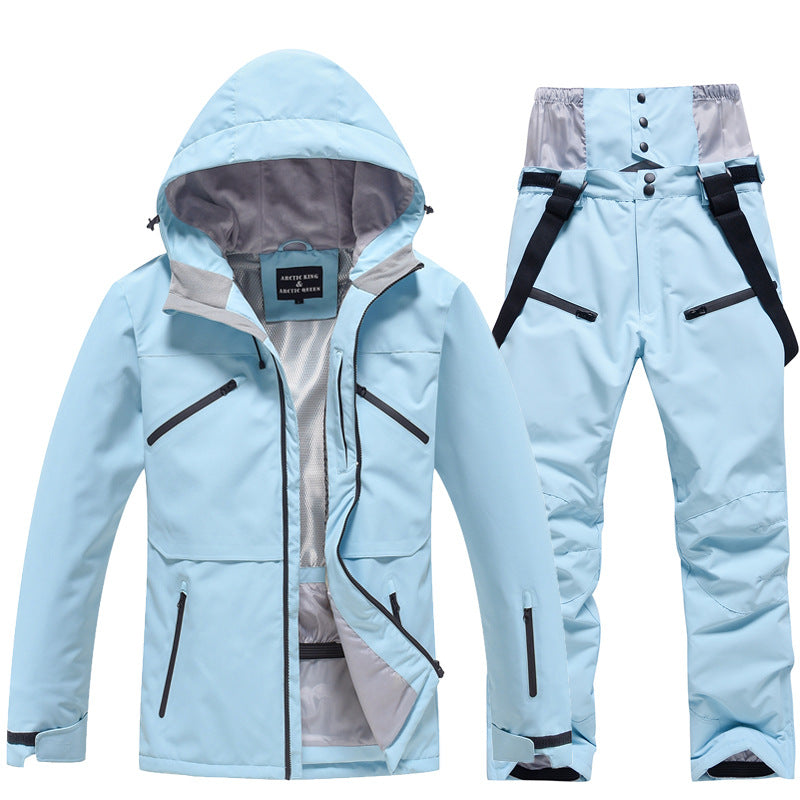 Lady Casual Multi-Pocket 2 Pcs Ski Jacket & Ski Pants