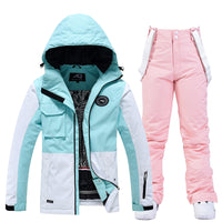 Riuiyele Colorblock Women Ski Jacket & Bib Pants 