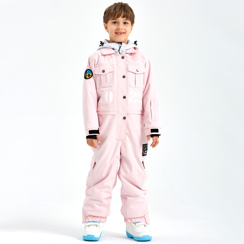 Kids Shirt Collar One-piece Snow Jumpsuits Winter Ski Overalls