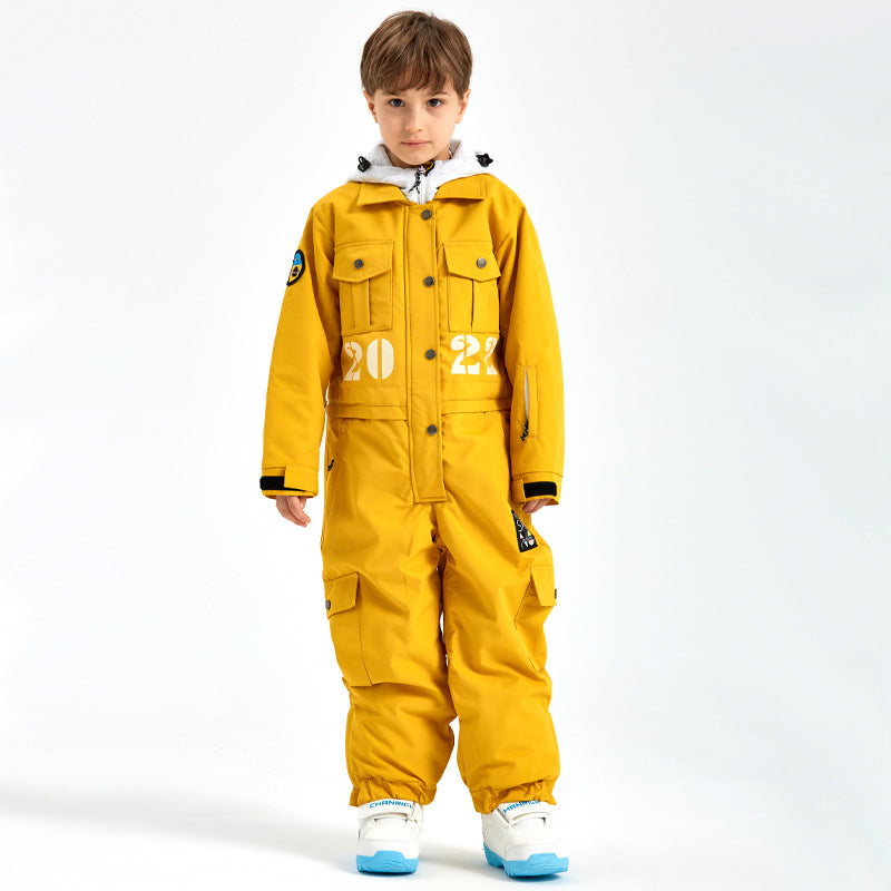 Kids One-piece Snow Jumpsuits Winter Shirt Collar Ski Overalls Riuiyele