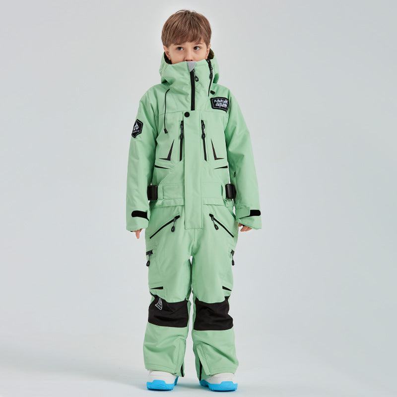 Kids Hooded One-piece Ski Jumpsuits Unisex Ski Snowsuits Riuiyele