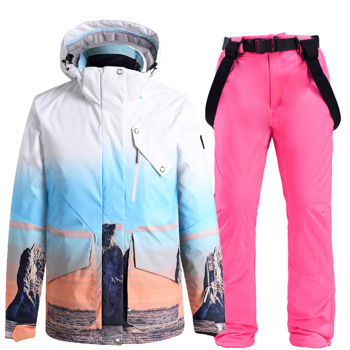 Women Printed Snow Snowboard Jacket & Bib Pants