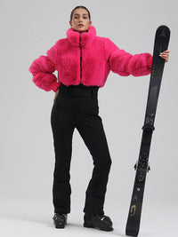 Women's Mountain Chic High Pile Fleece Winter Fashion Ski Jumpsuit 