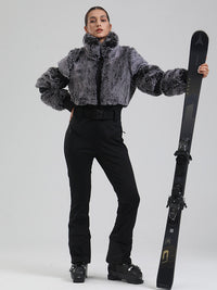 Women's Mountain Chic High Pile Fleece Winter Fashion Ski Jumpsuit 