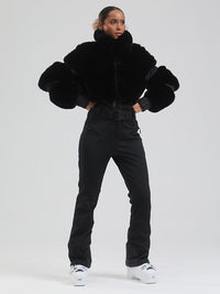 Women's Mountain Chic High Pile Fleece Insulated Winter Fashion Ski Jumpsuit 