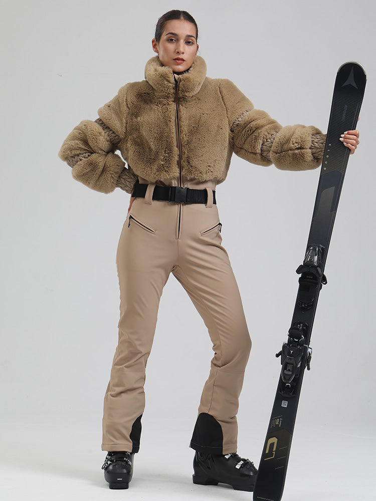 Women's Mountain Chic High Pile Fleece Winter Fashion Ski Jumpsuit 