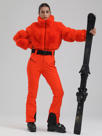 Women's Mountain Chic High Pile Fleece Winter Fashion Ski Jumpsuit 