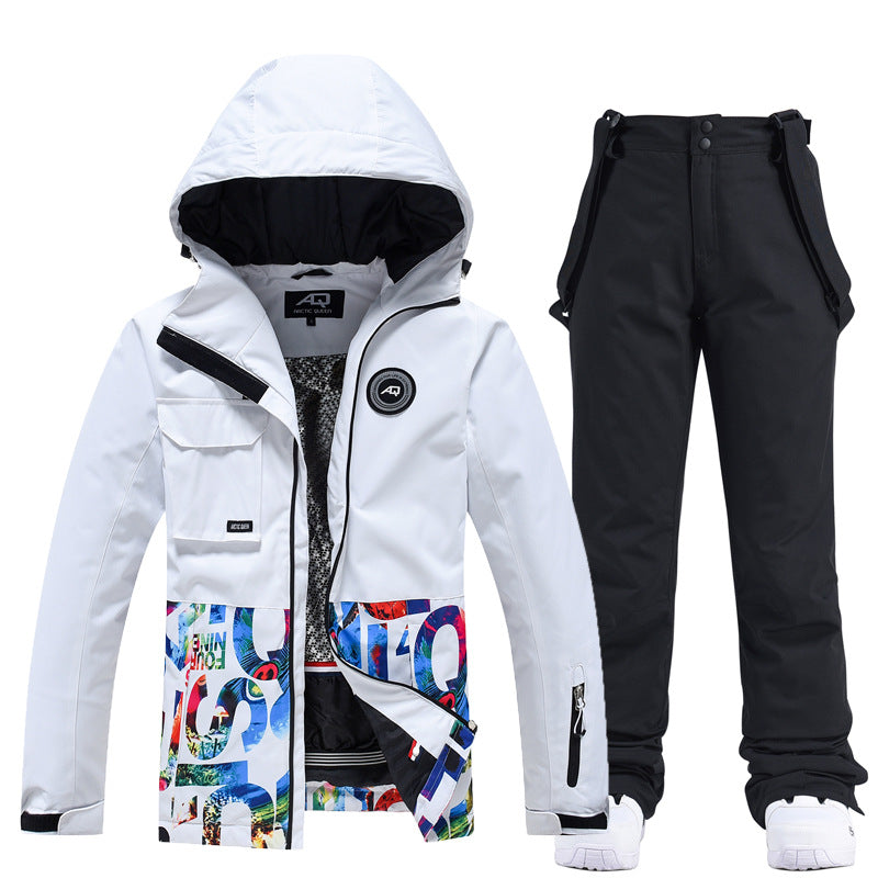 Letter Printed  Ski Jacket and Bib Pants for Women 