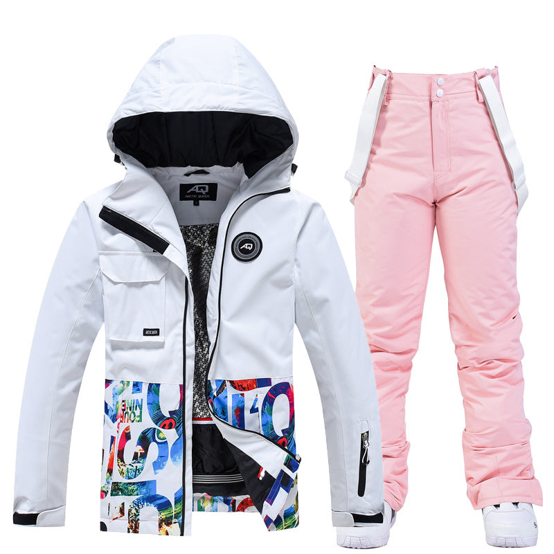 Letter Printed  Ski Jacket and Bib Pants for Women 