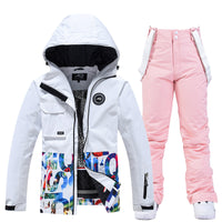 Letter Printed  Ski Jacket and Bib Pants for Women 