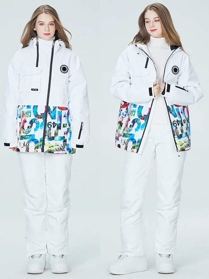 Letter Printed  Ski Jacket and Bib Pants for Women 