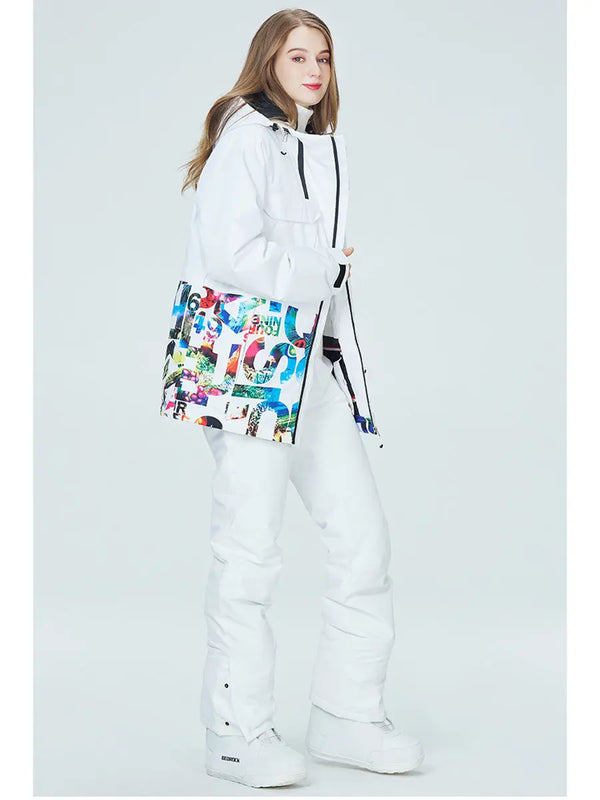 Letter Printed  Ski Jacket and Bib Pants for Women 