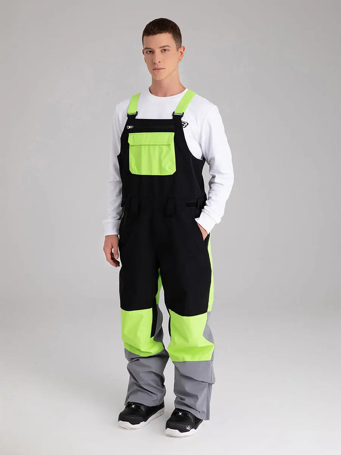 Men Colorblock Ski Snow Bibs Pants 