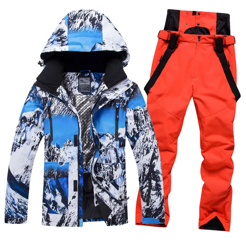 Men Insulated Skiing Snowboarding Set Jacket & Bibs Pants Riuiyele