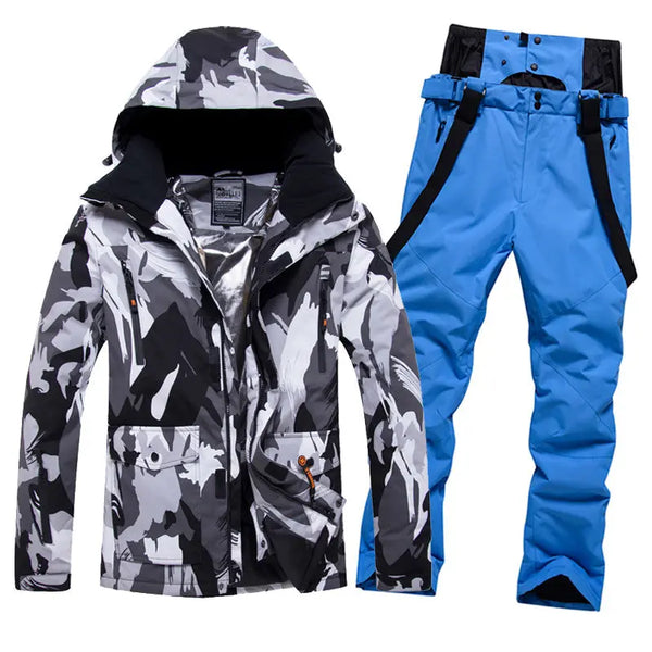 Men's Winter Windproof Snowsuit Snowboard Jacket and Ski Pants Riuiyele