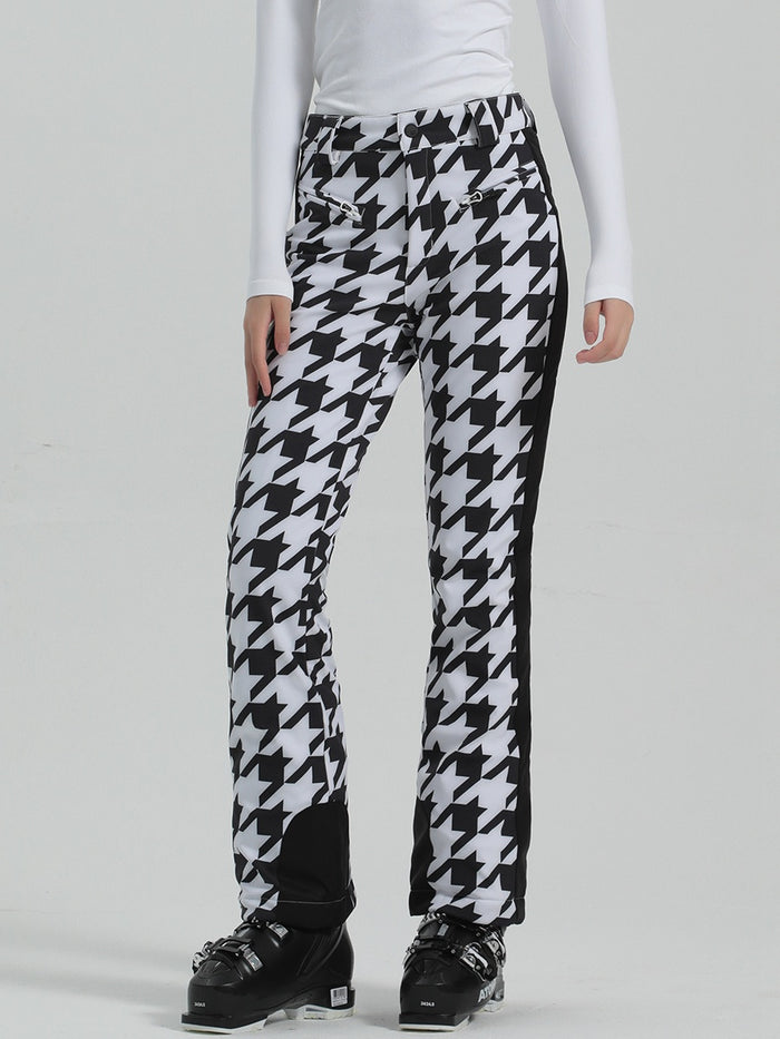 Houndstooth High Waist Slim Snow Pants