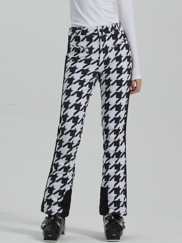 Houndstooth High Waist Slim Snow Pants