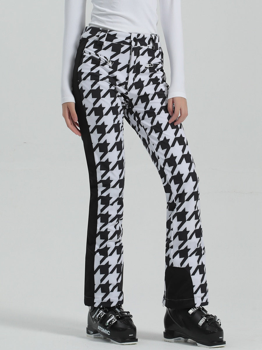 Houndstooth High Waist Slim Snow Pants