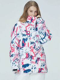 Riuiyele Breathable Women Graffiti Print Ski Jacket 