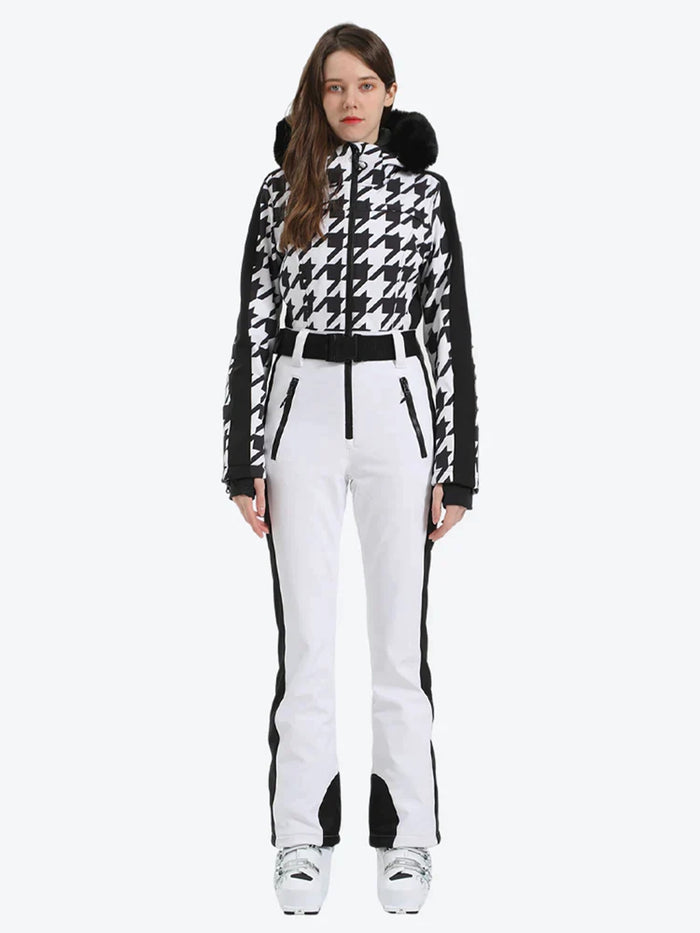 Houndstooth Slim One Piece Ski Suit