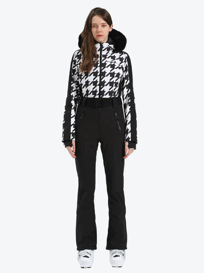 Houndstooth Slim One Piece Ski Suit