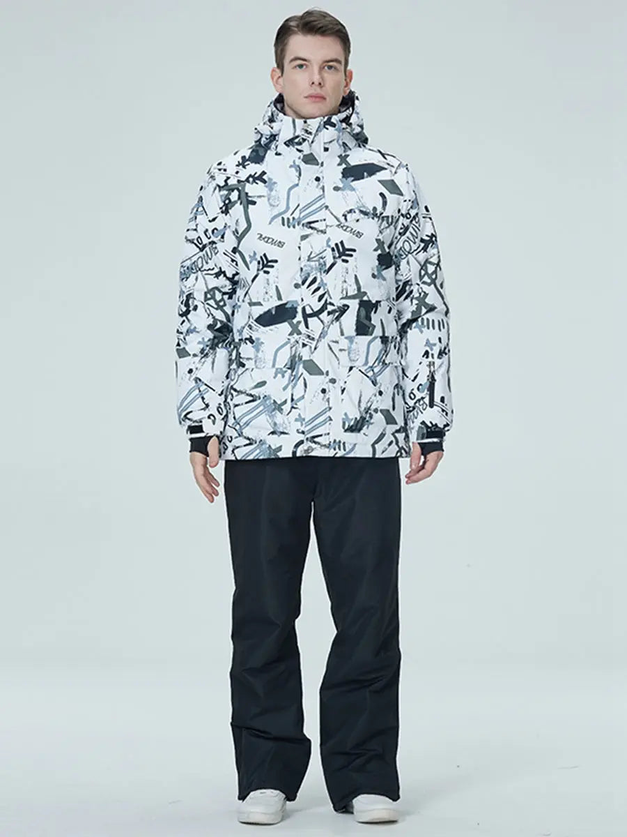 Riuiyele Men Ski Jacket Graffiti Print Snow Coat 