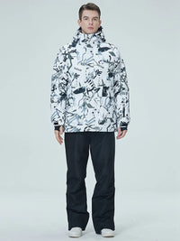 Riuiyele Men Ski Jacket Graffiti Print Snow Coat 