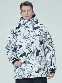 Riuiyele Men Ski Jacket Graffiti Print Snow Coat 