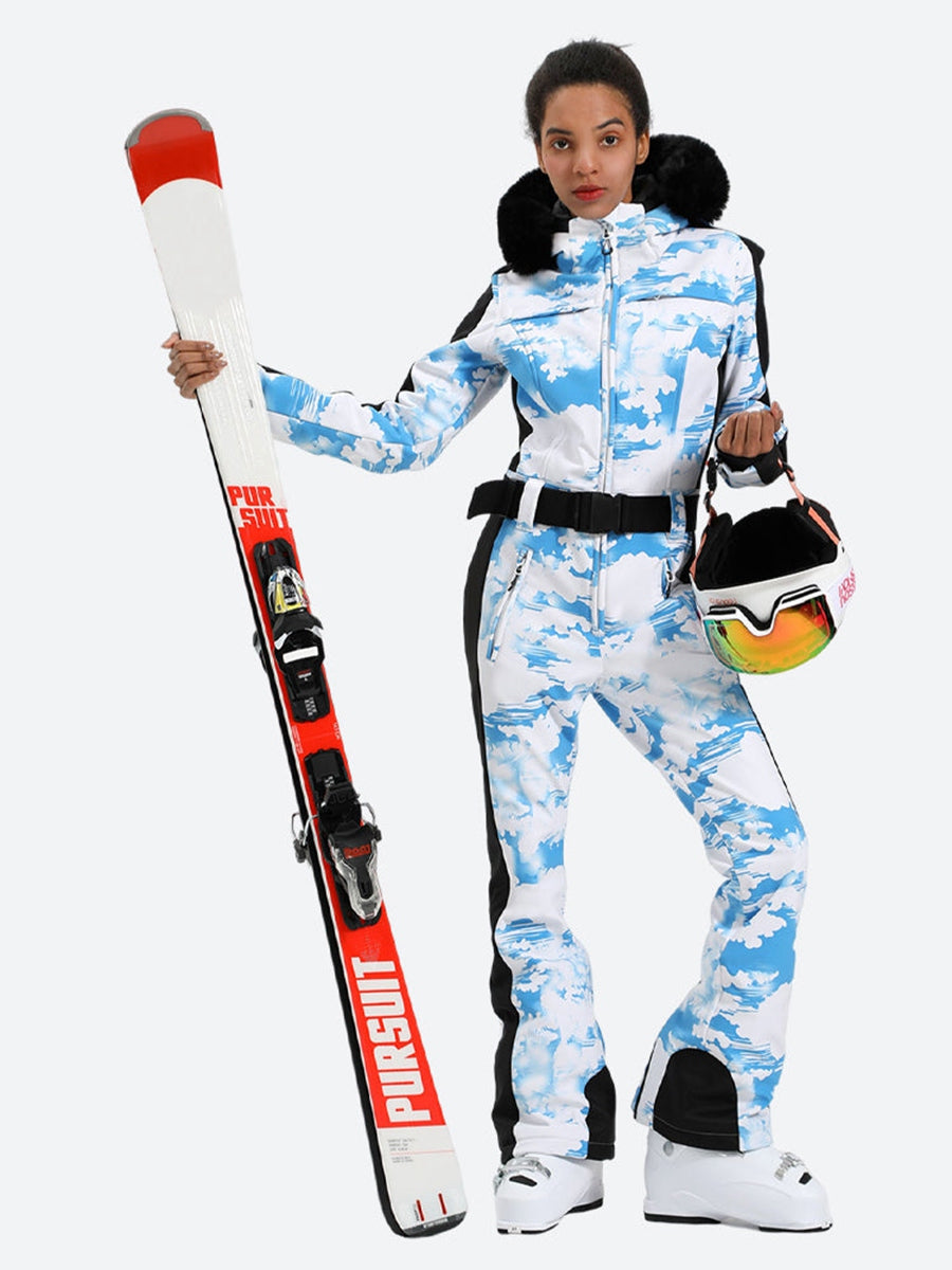 Mix Print Slim One Piece Ski Suit