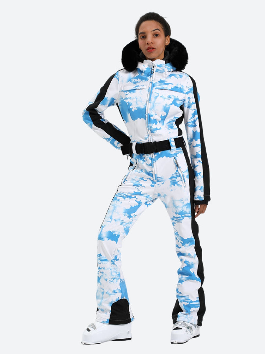 Mix Print Slim One Piece Ski Suit